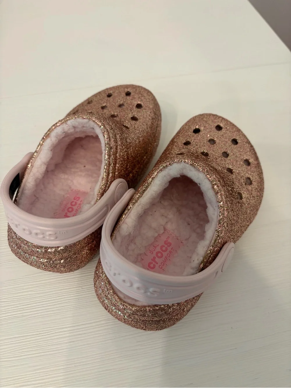 CROCS Kids Glitter Lined Clog - Rose Gold with Pink Liner